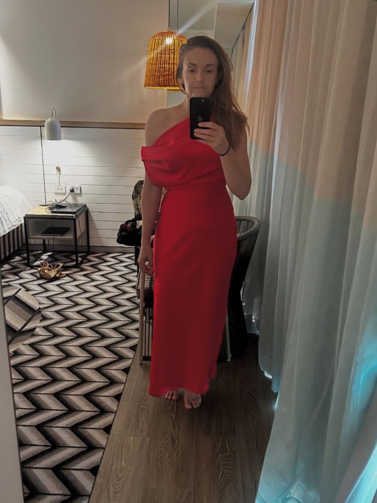 Tokito One Shoulder Satin Draped Midi Dress