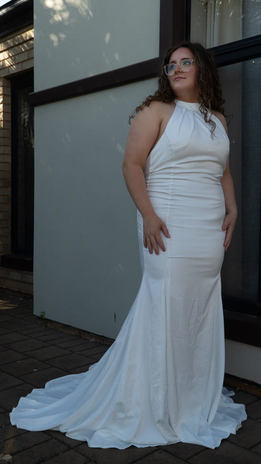 NB luxe white halter gown