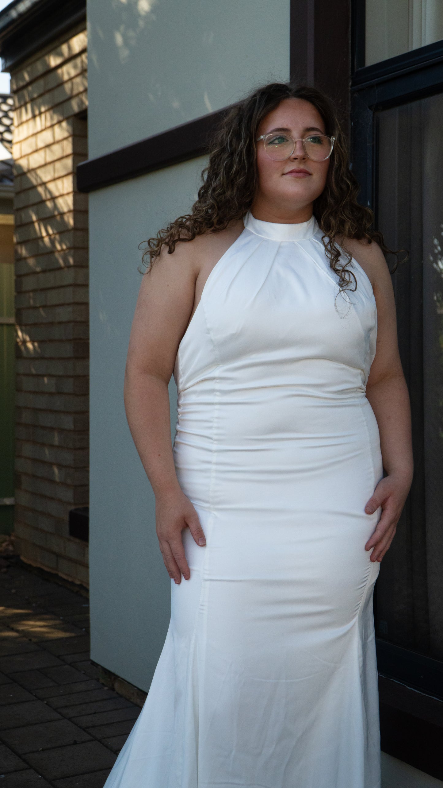 NB luxe white halter gown