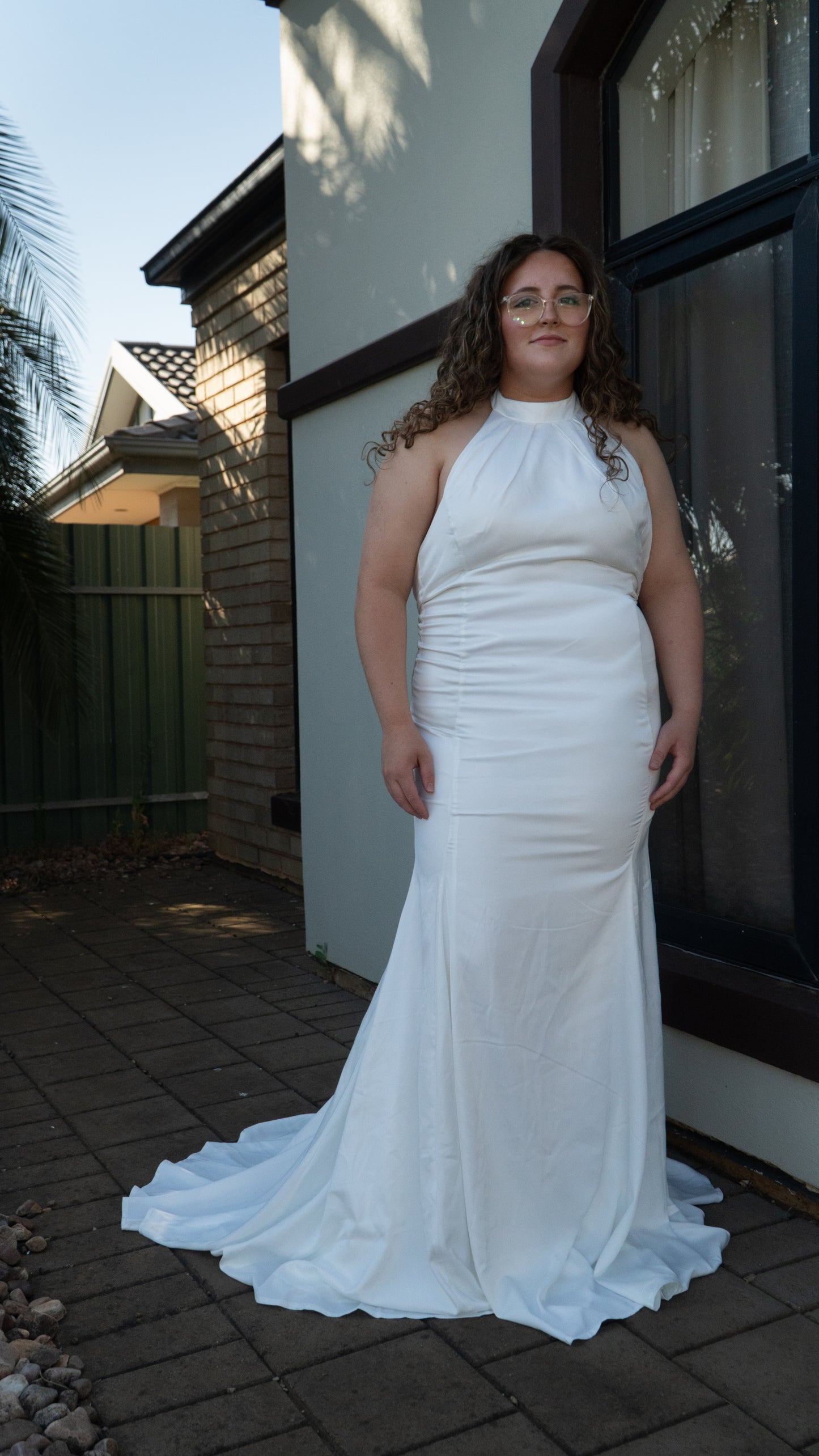 NB luxe white halter gown