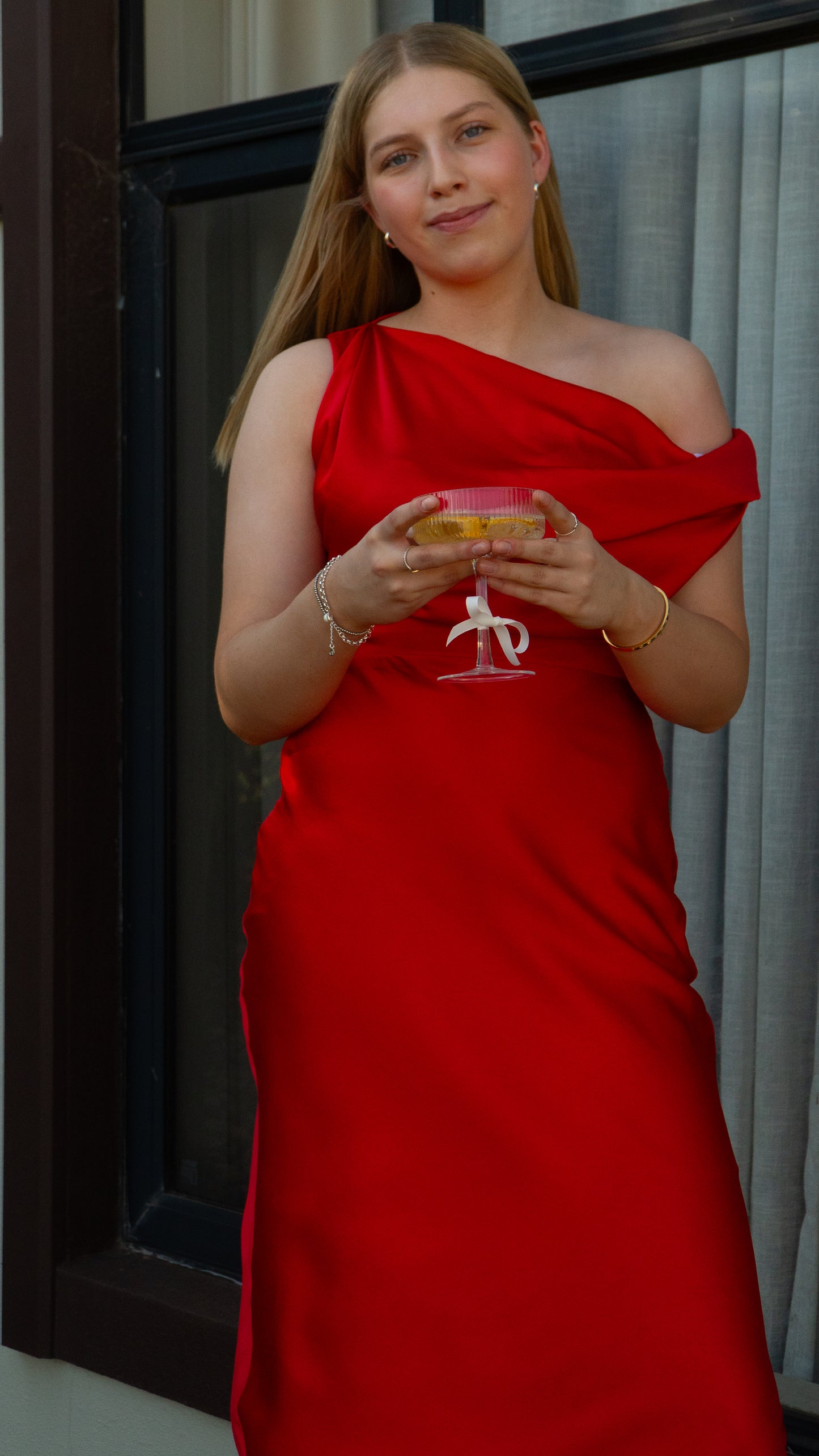 Tokito One Shoulder Satin Draped Midi Dress