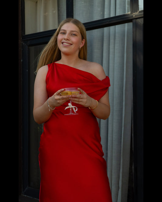 Tokito One Shoulder Satin Draped Midi Dress