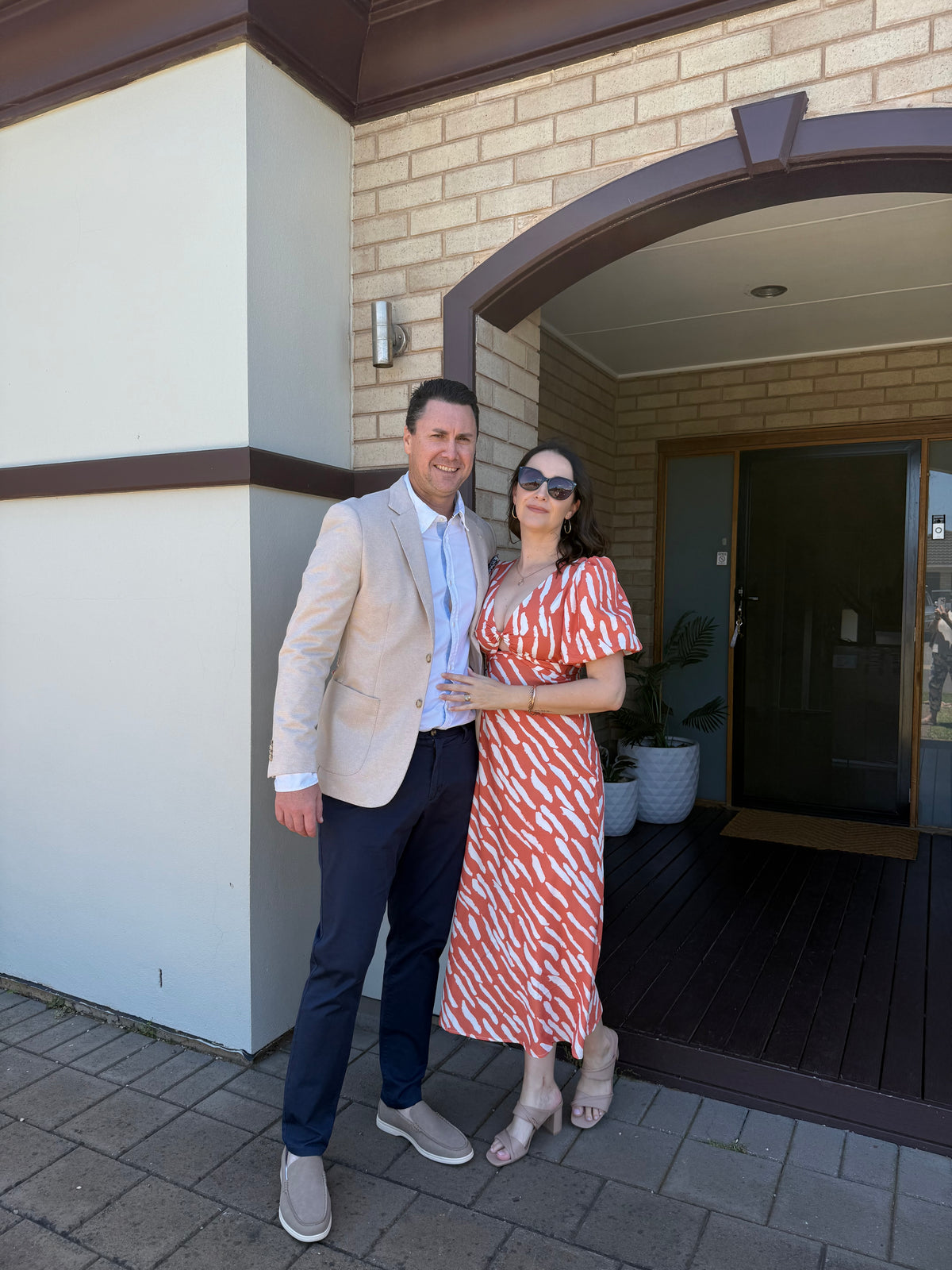 Pink Diamond Burnt Orange and Cream Midi Dress
