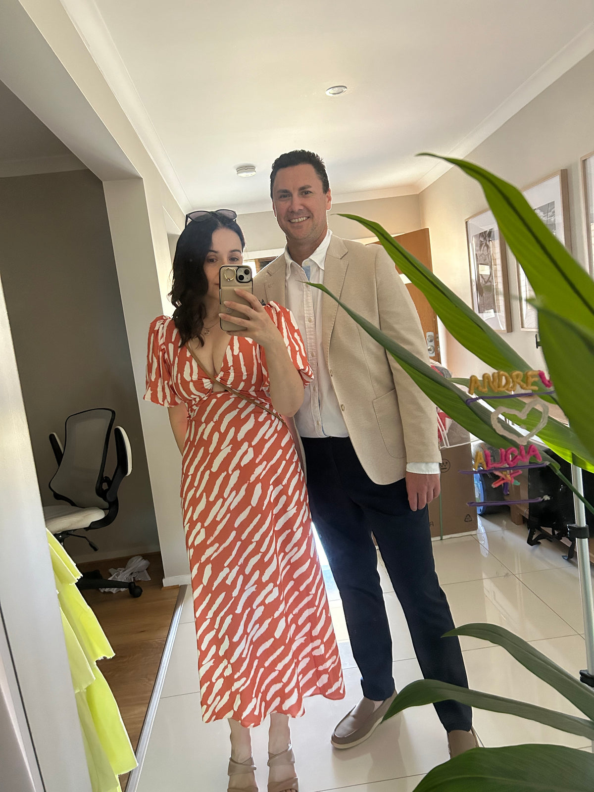 Pink Diamond Burnt Orange and Cream Midi Dress
