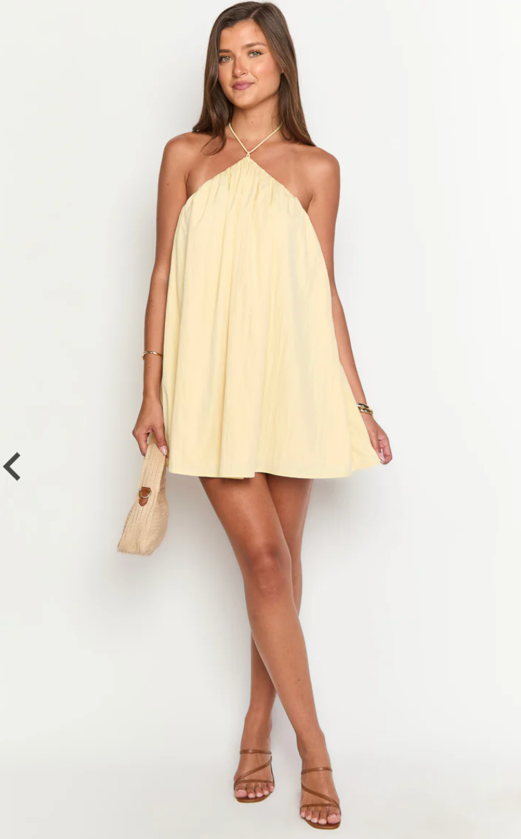 Talei Yellow Halter Puff Mini Dress