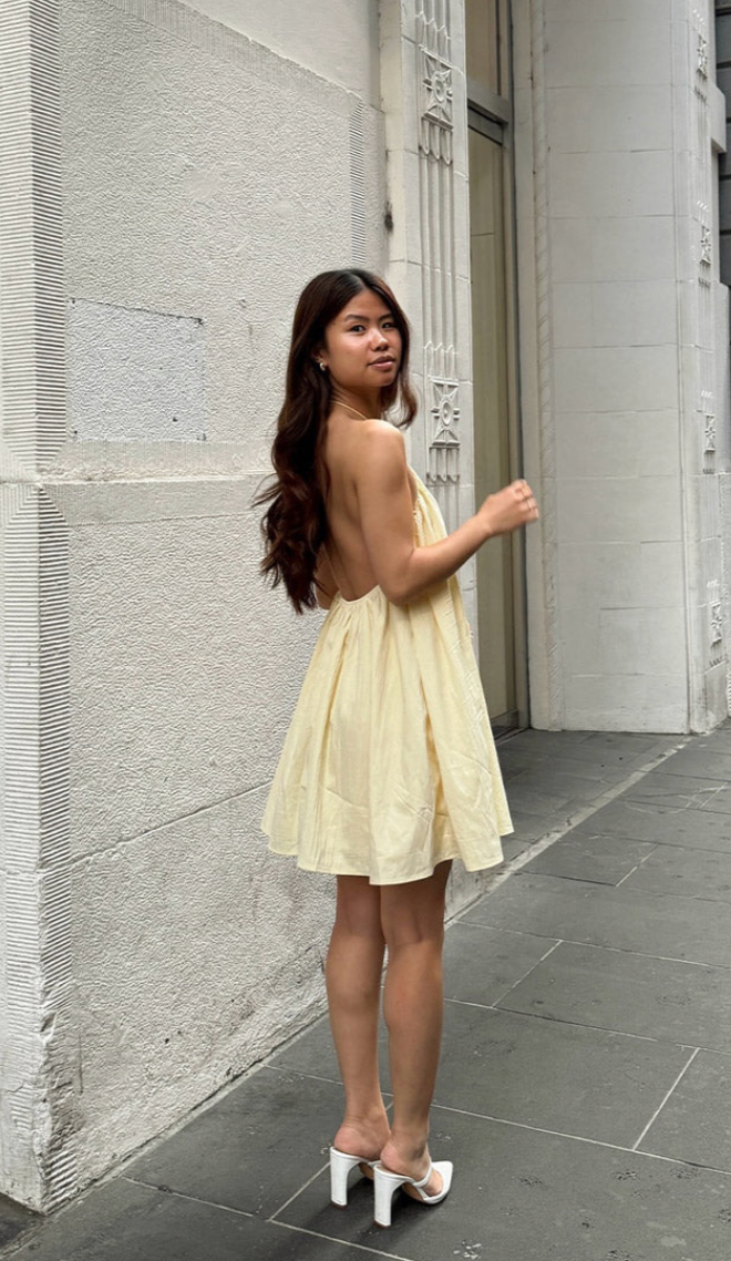 Talei Yellow Halter Puff Mini Dress