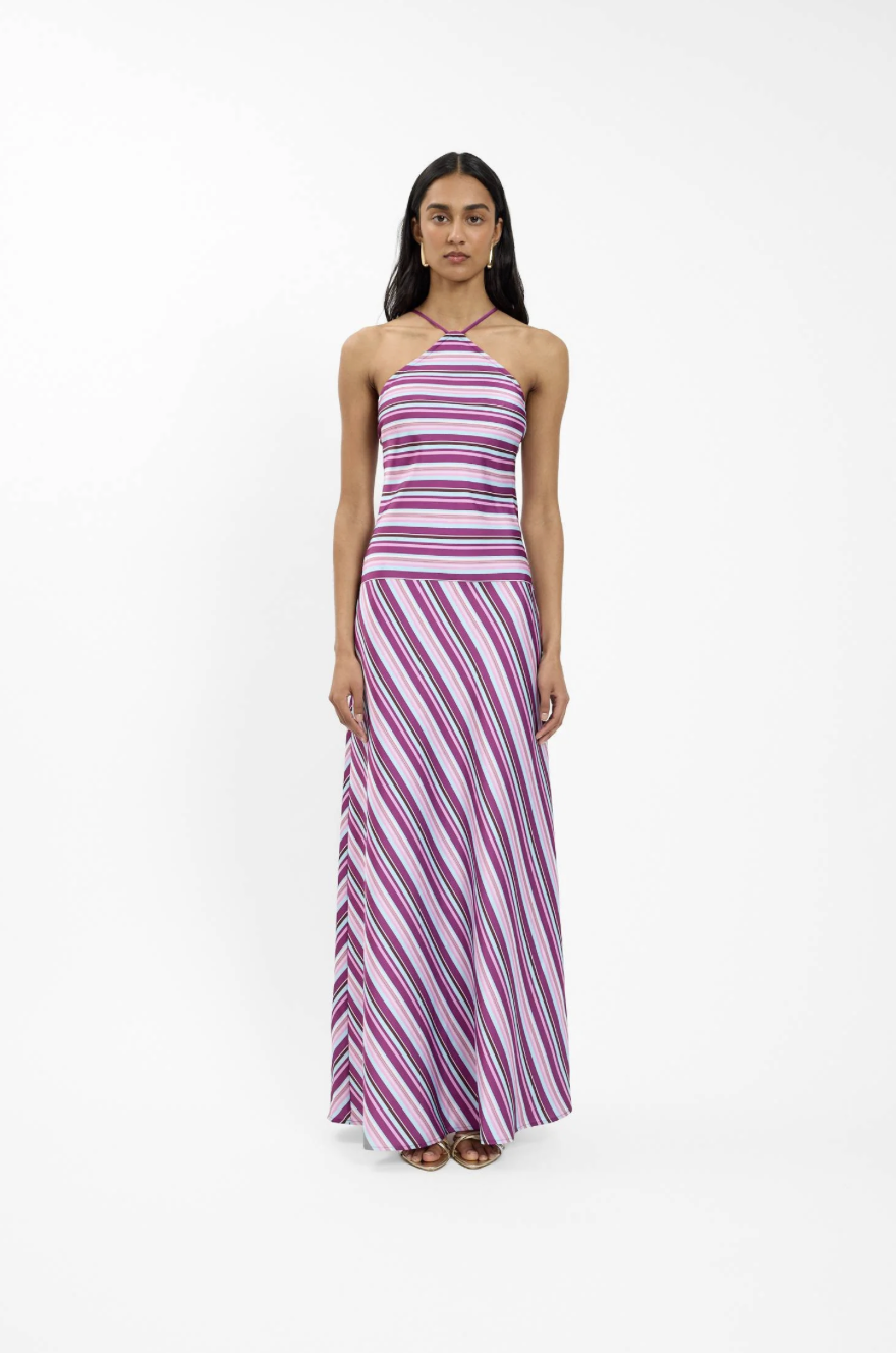 Violet Stripe Halter Maxi Dress