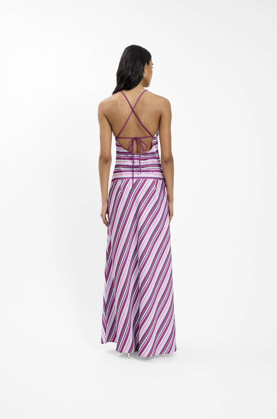 Violet Stripe Halter Maxi Dress