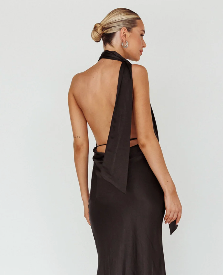 Italia Azure Halterneck Maxi Dress Black